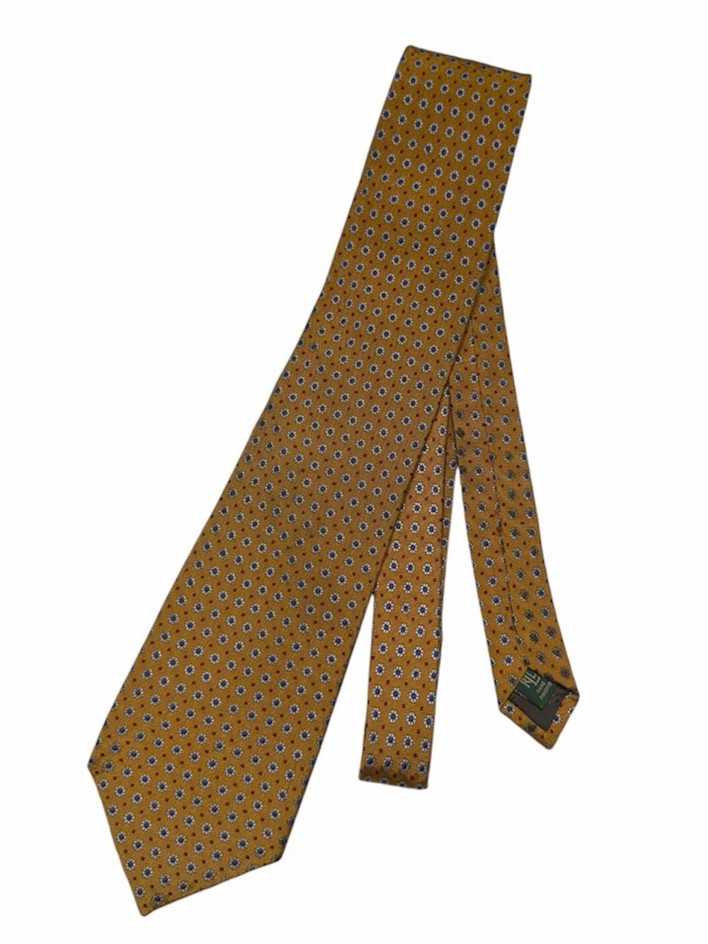 Lauren Ralph Lauren Men's Silk Tie Gold + Flower Design Print USA Made
